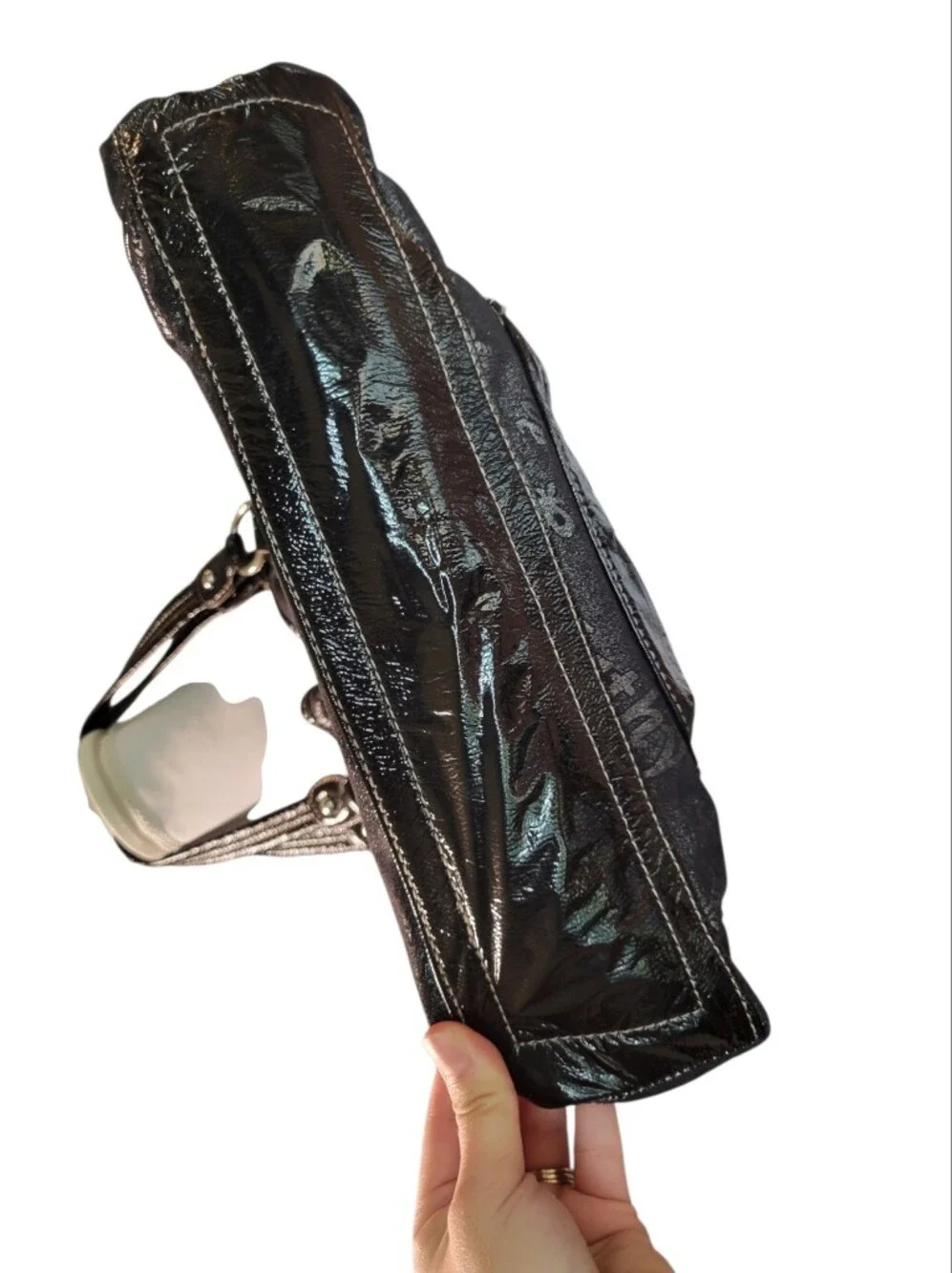 Y2K Kathy Van Zeeland Metallic Black Bling Shoulder Bag Satchel Purse